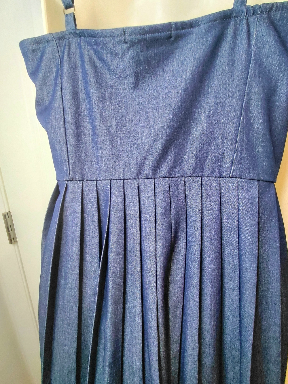Trixxi Navy Denim Chambray Pleated Mini SPRING SUMMER dress 90's Style. Sz Med - Picture 10 of 10